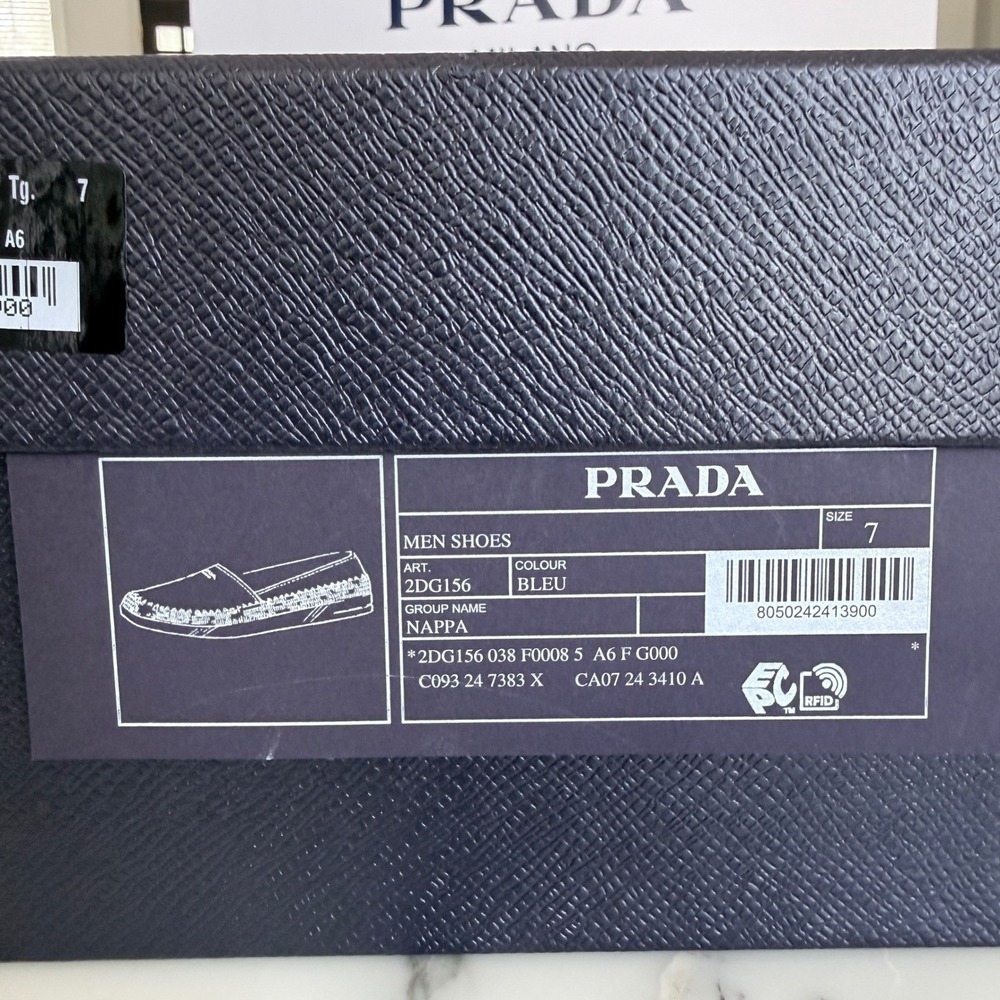 Prada Nappa Leather Mens Loafers Blue Espadrille Rope Trim SlipOn 2DG156 US8 - Picture 12 of 14